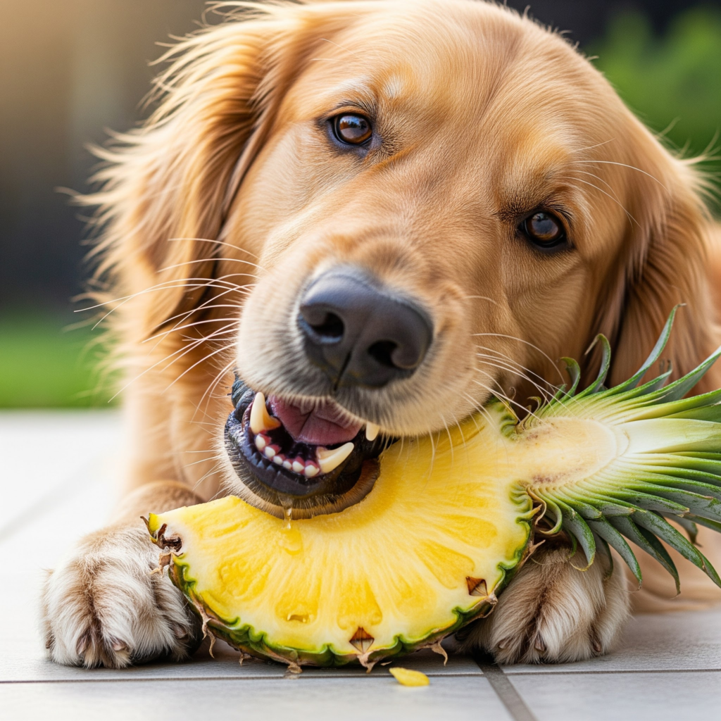 cachorro comendo abacaxi