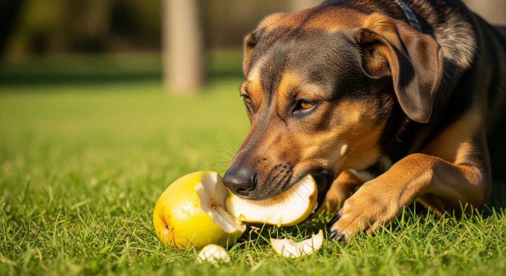 cachorro comendo pera