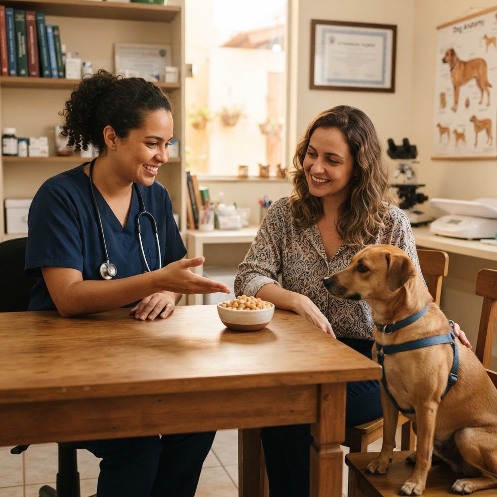 Veterinária orienta responsável sobre alimentação segura do cachorro